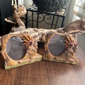 VTG 2 Country Rustic Buck Deer Antlers Easel Picture Frame cabin